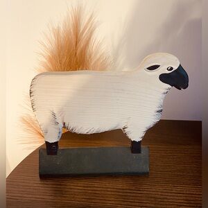 Handcrafted Wooden Sheep Sculpture - Black and White
